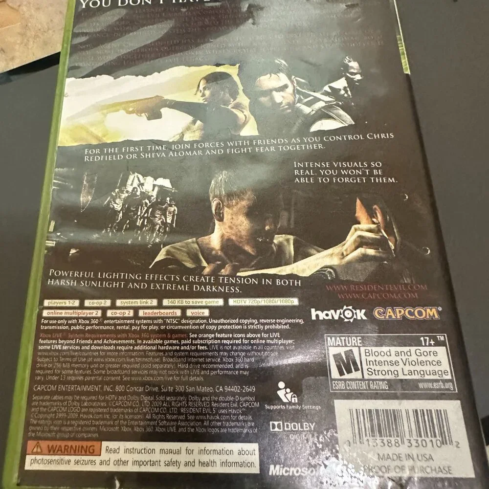 Resident Evil 5 (Microsoft Xbox 360, 2009)